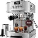 Neretva Espresso Machine, 58mm Professional Espresso Coffee Machine 15 Bar Retro Espresso Maker with Powerful Milk Frother & Visible Pressure Gauge for Home Barista Latte and Cappuccino Maker-Silver