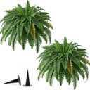 2PCS 45in Fake Ferns- Large Artificial Plants Outdoor, UV Resistant Artificial Ferns for Outdoors, 60 Branches Faux Boston Fern Realistic Weatherproof Fake Plants for Porch Home Patio Hanging Decor