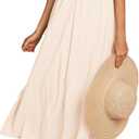 PRETTYGARDEN Summer Dress for Women 2026 Casual Short Sleeve Bow Tie V Neck Ruffle Midi Flowy Dresses (Beige, XXL)