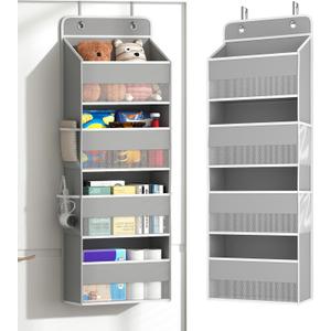 1 Pack 4-Tier Over the Door Organizer, Heavy-Duty Large Deep Pocket Hanging With 4 Large Front & 4 Side Pockets With for Pantry, Kitchen, Bathroom, Dorm, Grey