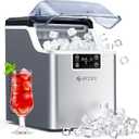 ecozy Ice Cube Maker Countertop, 45 lbs Per Day Ice Machine, 24 Cubes Ready in 13 Mins, Self-Cleaning Function, Perfect for Home Kitchen Bar Party Office, Stainless Steel
