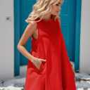 Summer Sleeveless Bubble Mini Dress 2026 Tie Back Short Sun Dress Casual Sundresses with Pockets (Red, L)