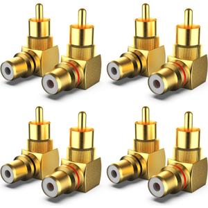 8-Pack RCA Right Angle Adapter 90 Degree RCA Male to Female Adapter Angled Connector Elbow Plug (4 Black + 4 Red)