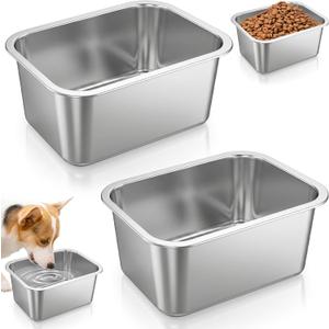 2 Gallons Extra Large Dog Water Bowl Durable Stainless Steel Dog Bowls High Capacity Silver Pet Water and Food Set for Big Canines Indoor Outdoor (Pack of 2)