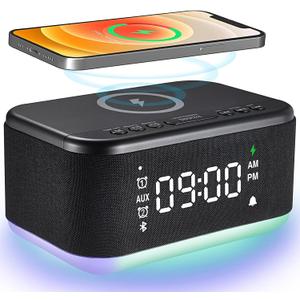 Fansbe Smart Bluetooth Alarm Clock Radio Bedroom, Digital Dual Alarm Clock Bedroom, Up to 10 Alarms Clock Night Light Speaker App/ Button Control FM Charge Snooze Adjustable Volume Dim 12/ 24H, Black