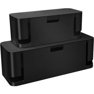 ZhiYo Cable Management Box Black, 2-Pack Cord Organizer Box - Extra Large and Medium Size, Cord Hider Box to Conceal Power Strips on Desk or Floor, Made from Electrically Safe ABS Material