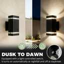 Square Dusk to Dawn Outdoor Lighting 2 Pack, Up and Down LED Porch Lights, Aluminum Outdoor Wall Lights with 7W Bulbs 3000K Waterproof Exterior Lighting Fixtures for House Porch Garage Patio Black