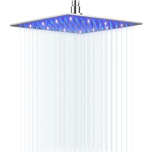 LED Shower Head Hongtoo Hydroelectric Power 12 Inch Square Shower Head Made of 304 Stainless Steel Neither Battery Nor Power Supply Water Temperature Controls 3 Colors' Conversion of the LED Light