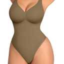 FeelinGirl Shapewear Bodysuits for Women Tummy Control Thong Seamless V Neck Compression Body Suits Corset Top, XXL