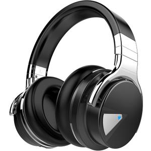 Silensys E7 Active Noise Cancelling Headphones Bluetooth Headphones with Microphone Deep Bass Wireless Headphones Over Ear, Comfortable Protein Earpads, 30 Hours Playtime for Travel/Work, Black