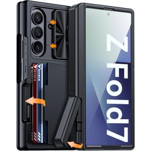 Vizvera for Samsung Galaxy Z Fold 7 Case RFID Wallet with Cards Holder[Kickstand][Camera Cover] Shockproof Silicone Protective Phone Case for Z Fold 7 2025-Black