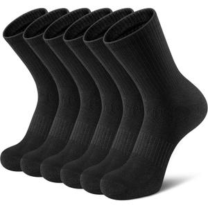 Airacker Athletic Socks Sport Running Calf Socks Performance Cushioned Breathable Crew Socks for Men Women(6 Pairs) (9-12, Pure Black)