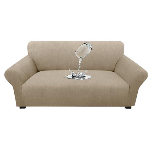 GlideSpirit Waterproof Stretch Loveseat Couch Cover - Non-Slip Soft Sofa Slipcover with Elastic Bottom, Washable Leakproof Furniture Protector for Kids, Pets, Dogs & Cats (Loveseat, Island Fossi)