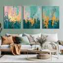 3pcs Framed modern Abstract Pictures Wall Art Modern Green & Pink with Gold Accents Canvas Prints Posters Neutral Minimalist Art paintings Wall Decor for Living Room Bedroom Office Home (12x16, Colored gold foil)
