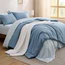 Bedsure Twin Comforter Set - 5 Pieces Grayish Blue Twin Bedding Set for All Seasons, Boho Contrasting Design Bed in a Bag with Comforter, Sheets, Pillowcase & Sham