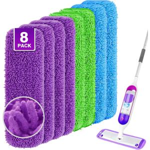 Reusable Mop Pads for Swiffer PowerMop, 8 Pack Microfiber Mop Pad Refill with Scrubber Strips for 13''-15'' SprayMop, Washable Mop Pads Use for Most Floor Types, Designed for Pets - Multicolor