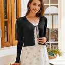 CARDYDONY Women's Cropped Cardigan Tie Front Long Sleeve Rib Knit Bolero Shrug Sweaters S-XL (Black, M)