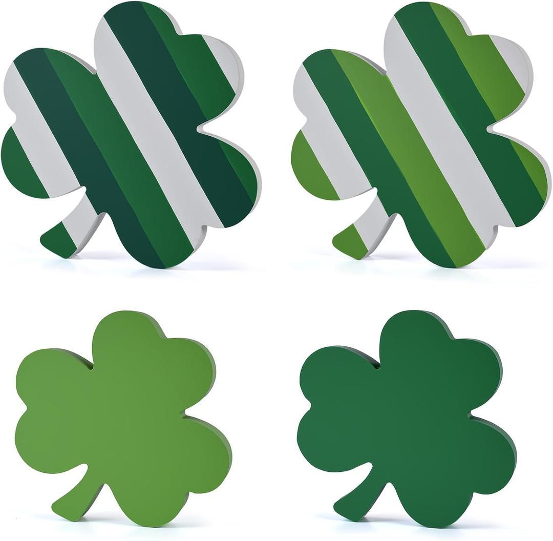 WellSign St Patrick's Day Decorations 4 Pcs Shamrock Wooden Signs Centerpieces for Table Tiered Tray Decor, Green Irish Shamrock Lucky Sign Themed Decor for Saint Patty's Party Home Farmhouse