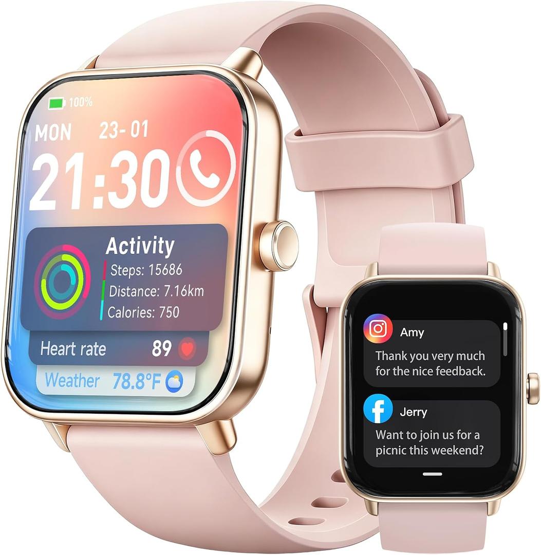 Smart Watch for Women,1.85 inch AMOLED Touchscreen for Android & iPhone Alexa Built-in Bluetooth Calls, Fitness Watch 110+ Sport Modes Heart Rate/Sp02/Sleep/Calories Monitor IP68 Waterproof
