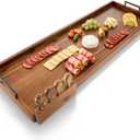36 inch Large Acacia Wood Charcuterie Board with Metal Handles and 4 Knives Set - Wooden Serving Tray for Cheese - Long Appetizer Board for Serving Food Platter Cracker Snack