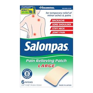 Pack of 2 Salonpas Pain Relieving Patch, LARGE, 6 Count, for Back, Neck, Shoulder, Knee Pain and Muscle Soreness, 8 Hour Pain Relief