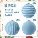 Syhood 8 Pcs 6 Inch Velvet Christmas Balls Large Velvet Ornaments Balls Xmas Tree Decorations Hanging Flocked Ornaments for Christmas Tree Home Garland Holiday Party Decor (Dusty Blue)