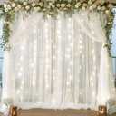  60x96 White Chiffon Backdrop Curtain with Lights String for Parties,2 Panels Sheer Chiffon Curtain Wedding Backdrop with Lights for Baby Shower Birthday Party Ceremony Reception Home Decorations