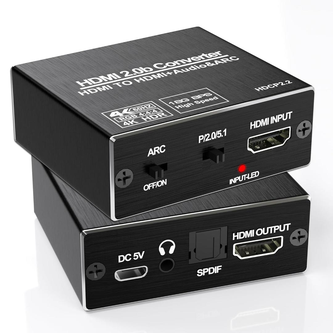 HDMI ARC Audio Extractor, 4K@60Hz HDMI Audio Extractor Splitter, with Optical SPDIF & 3.5mm Output, TV to Optical Toslink SPDIF Stereo, Supports HDCP 2.2 DTS 5.1 for TV, Soundbar, Home Theater
