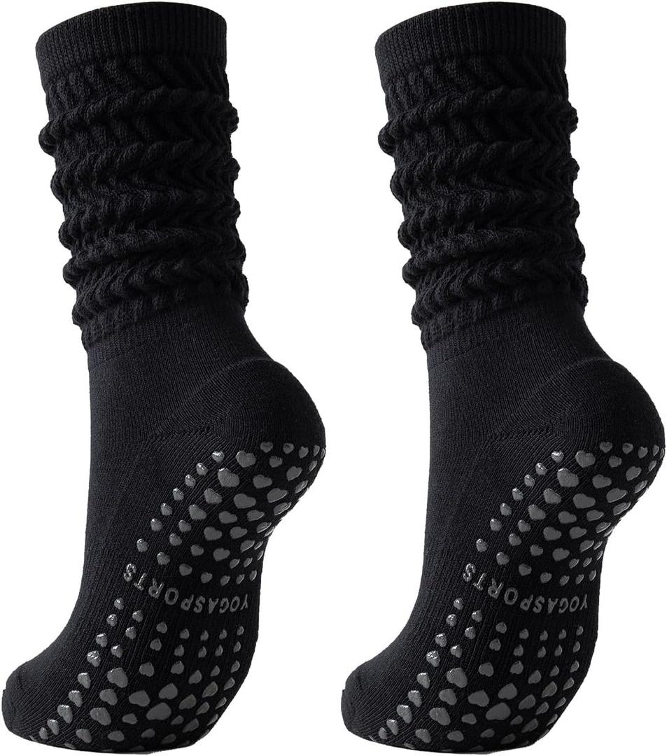 Scrunch Pilates Grip Socks for Women, Yoga Slouch Socks with Grip for Dance Gym Exercise (M)