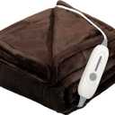 Heated Electric Blanket Throw 50" x 60" with 3 Heating Levels, 4H Auto Off, Fast Heating,2 Sided Flannel with ETL&FCC Certification and Machine Washable, Home Office Travel Use,Dark Brown