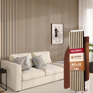 Avana Modern Acoustic Wood Wall Panels 47.2 x 12.6 Inch Black Oak Acoustic Panels 1 PC Wall Panels for Interior Wall Decor for Homes, Offices, Studios Sturdy and Durable Wood Panels for Wall, Natural
