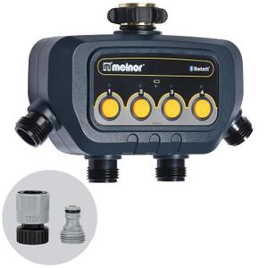 Melnor 65184AMZ Bluetooth Water Timer with 4Zone Control, 12 Programmable Start Times, Watering Delay, Manual Mode, WeatherResistant, 2 Piece Quick Connect Bundle, Black, Yellow