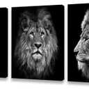 Muolunna Wall Art Black and White Lion Head Portrait Wall Art Painting Pictures Print 3 Pieces Canvas Animal for Bedroom Living Room Office Wall Decor Home Decoration Framed Ready to Hang (16x24inch x3pcs)