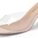 DREAM PAIRS Women's Clear Heeled Sandals Square Toe Transparent Stiletto Mules Slip on Wedding Dress Shoes (8.5)