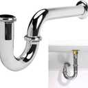 Stainless Steel P-Trap - 1 1/4 Inch Bathroom Basin Sink Waste Trap with Reducing Washer, Chrome Finish, Silver