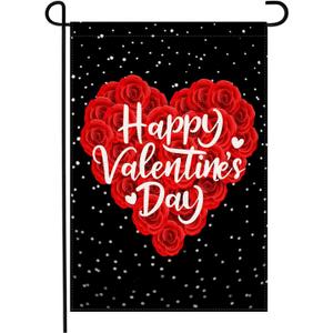 8 x Doncida Happy Valentines Day Garden Flag 12x18 Inch Double Sided Burlap Romantic Rose Heart Anniversary Small Yard Flag for Outside Decoration
