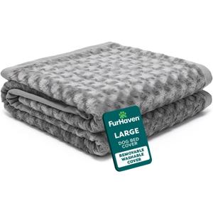 Furhaven Replacement Dog Bed Cover Ultra Plush Faux Fur & Suede Mattress, Machine Washable - Gray, Large 