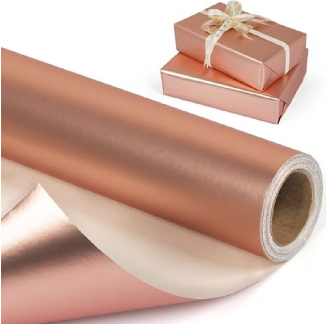 Rose Gold Metallic Wrapping Paper Roll, Solid Color Matte Gift Wrap Paper - Pearly Lustre, Light Rose Gold Gift Wrapping Paper for Birthday Wedding Christmas Mother's Day Baby Shower - 82.5FT 30inch x 33ft