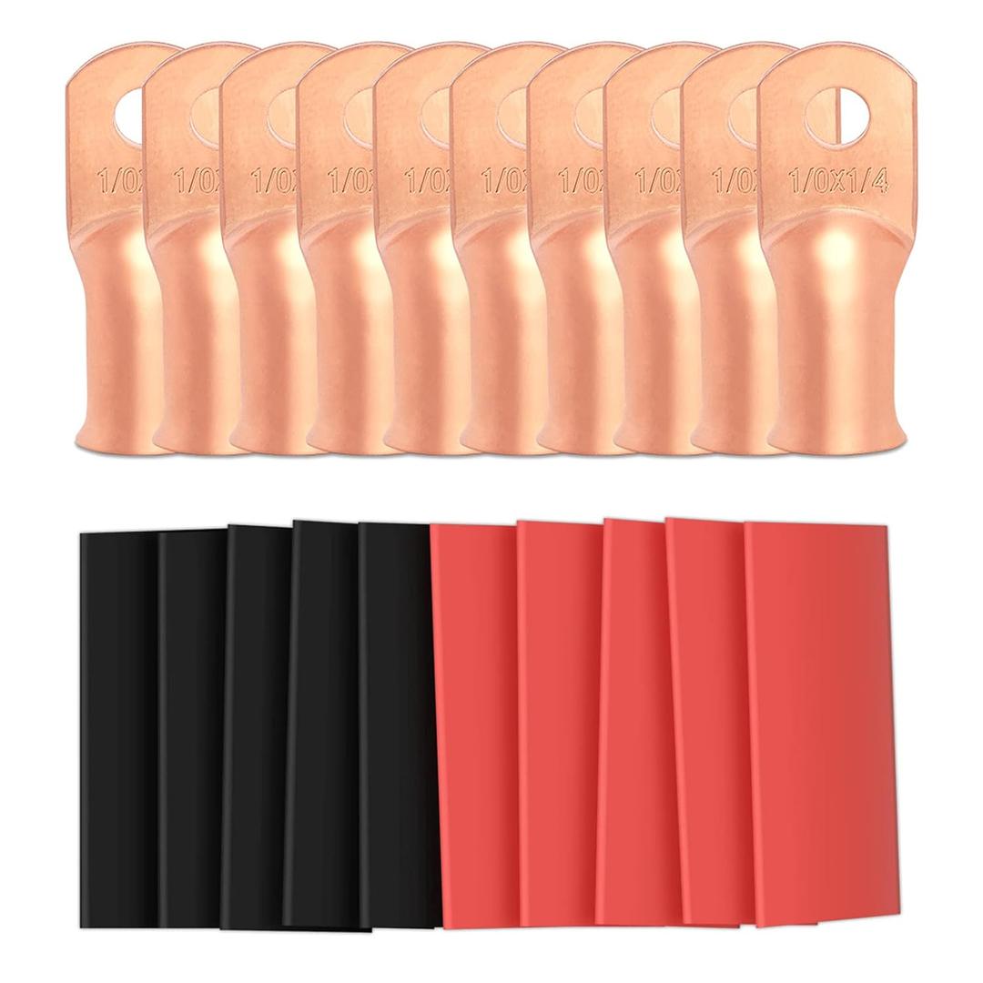 10pcs 1/0 Awg - 1/4" (M6) Sanuke Wire Lugs Ring Terminal Connectors Ends Heavy Duty for Battery Cable Lug Wire Electrical Eyelets with 3:1 Dual Wall Adhesive Heat Shrink (Bare Copper) 10pcs 1/0 Awg - 1/4" (M6) Sanuke Wire Lugs Ring Terminal Connectors Ends Heavy Duty for Battery Cable Lug Wire Electrical Eyelets with 3:1 Dual Wall Adhesive Heat Shrink (Bare Copper)