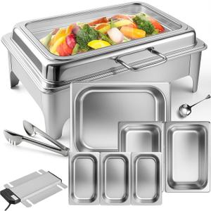 Electric Chafing Dish Buffet Set, Adjustable Temperature Electric Chafing Dishes for Buffet, Parties & Catering, Professional Electric Chafing Dish with Glass Lid