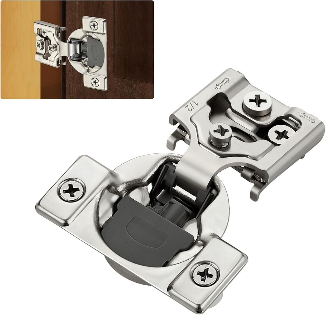Home Expert 10 Pack (5 Pairs) 1/2" Overlay Soft Close Cabinet Hinges, Satin Nickel Stainless Steel Concealed Hinges with 3D Self-Closing for Face Frame Doors & Kitchens