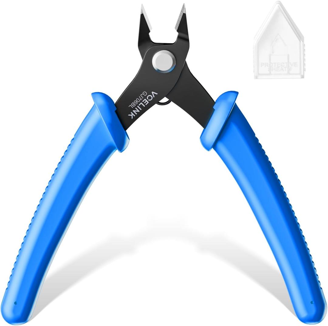 VCELINK Small Wire Cutter Spring-loaded GJ706BL, Precision Flush Cutter Pliers Diagonal Cutters for Electronics, Jewelry Making, Model Craft and 3D Printer, 5-Inch (Blue)