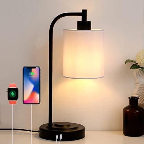 Hi-ERA Touch Control Table Lamp with Dual USB A+C Charging Ports, Fabric Shade & Metal Base, Bedside Lamp for Bedroom, Office, Study Room (Fabric)