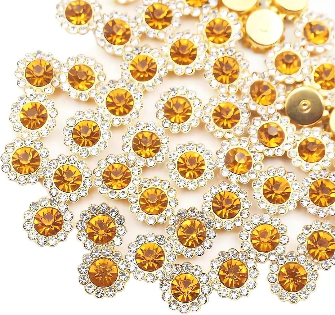 12mm 150pcs Golden Yellow Sew on Rhinestones, Crystals Glass Gems with Metal Base Claw Flatback Rhinestones for Crafting, Sunflower Gemstones for Sewing Hats Jewels Crafts Clothes Shoes Accessories
