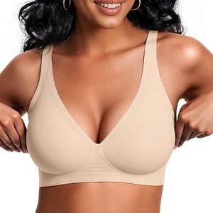Vertvie Jelly Wireless Bras for Women Push Up Plunge Seamless T-Shirt Bras No Underwire Supportive Full Coverage Bralettes(Nude, XL-P