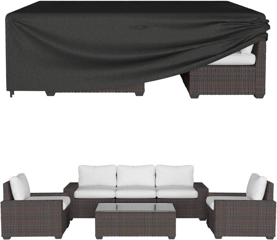 ONBRILL Patio Furniture Set Covers, 108 82 28 inch Outdoor Furniture Set Covers Waterproof, 600D Heavy Duty Oxford Patio Table Cover with Windproof Buckles for Patio Table and Chair Set, Black