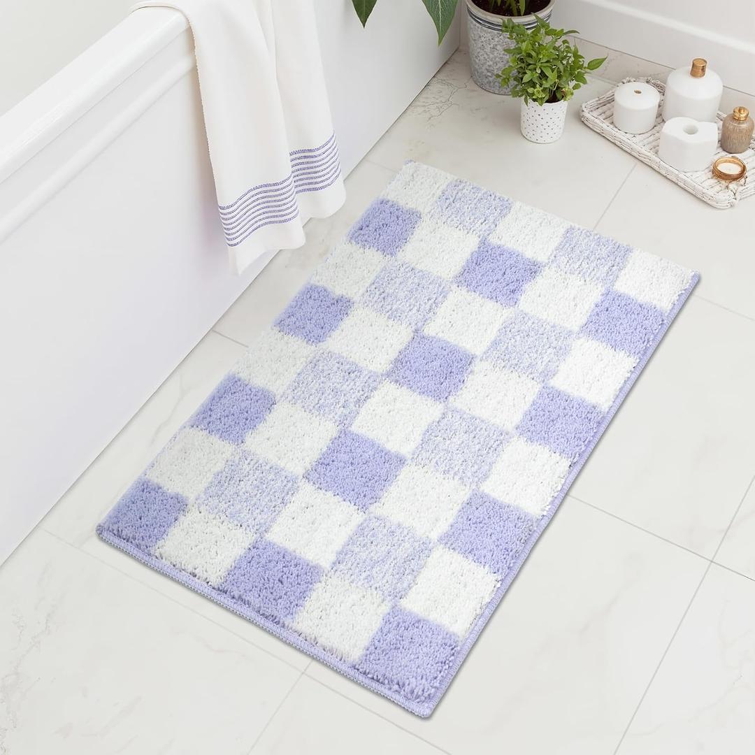 GRANNY SAYS Checkered Purple Bathroom Rugs, 32" x 20", Non-Slip Bath Mats for Bathroom, Plush Shag Absorbent Microfiber Ultra Soft Bath Mat, Cute Washable Rug for Tub, Shower, Bedroom (1'8" x 2'8" (Rectangular))