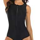 Women's One Piece Sleeveless Swimsuit Athletic Printed Zipper Surfing Monokini Swimwear Bathing Suit, Size M