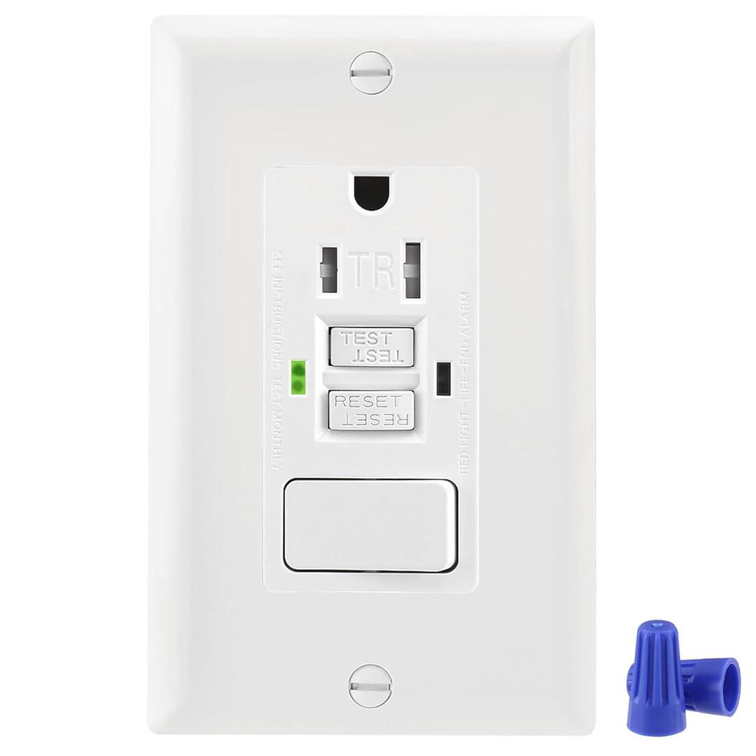 GFCI Outlet, Tamper Resistant GFCI Receptacle with Combination Switch, ETL Listed, Back &Side Wire, White (TR15Amp)