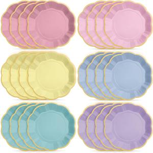 72 Pcs Pastel Paper Plates 9 Inch Colorful Rainbow Gradient Scalloped Paper Disposable Dinner Dessert Plates for Birthday Wedding Bridal Party Supplies, 6 Colors